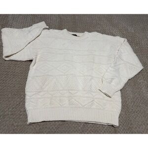 Vintage Old Glory Sweater Ivory Cream Knit High Fisherman XL 100% Cotton USA